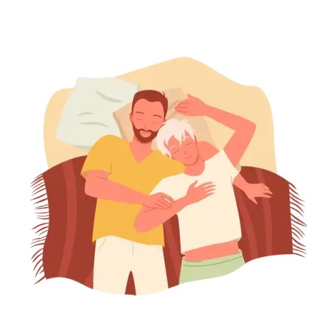 two men laying in bed